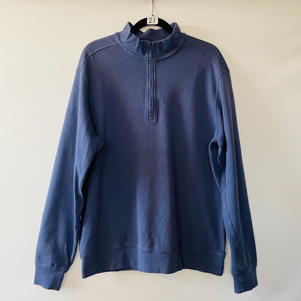 Allen Edmonds Mens Blue Quarter Zip Pima Cotton Modern Pullover Sweater Size XL
